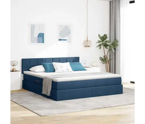 Voodi Hoiukohaga Ja Madratsiga Sinine 160 X 200 Cm Tehispuit