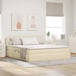 Gulta Ar Uzglabāšanas Vietu Un Matraci Krēms 180 X 200 Cm Vidaxl Gulta Ar Uzglabāšanas Vietu Un Matraci Krēms 180 X 200 Cm Vidaxl