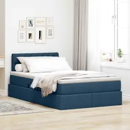 Gulta Ar Uzglabāšanas Vietu Un Matraci Zila 120 X 200 Cm Samts Vidaxl Gulta Ar Uzglabāšanas Vietu Un Matraci Zila 120 X 200 Cm Samts Vidaxl