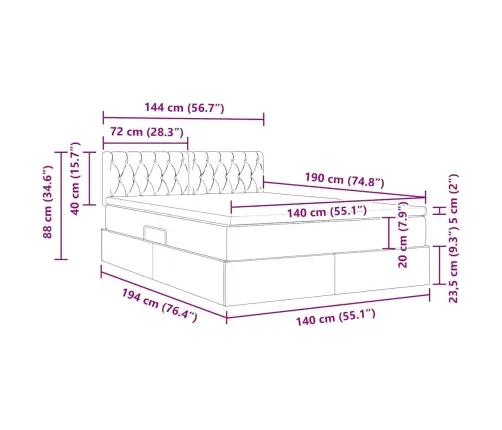 Gulta Ar Uzglabāšanas Vietu Un Matraci Pelēkbrūna 140 X 190 Cm Vidaxl