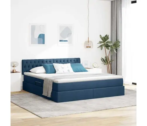 Gulta Ar Uzglabāšanas Vietu Un Matraci Zila 160 X 200 Cm Vidaxl