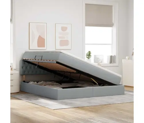 Voodi Hoiukohaga Ja Madratsiga Helehall 180 X 200 Cm Tehispuit