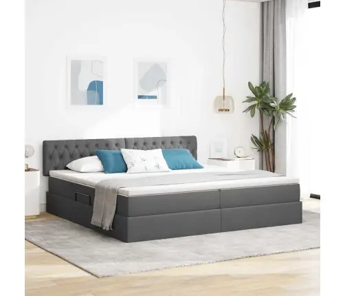 Voodi Hoiukohaga Ja Madratsiga Tumehall 200 X 200 Cm Tehispuit