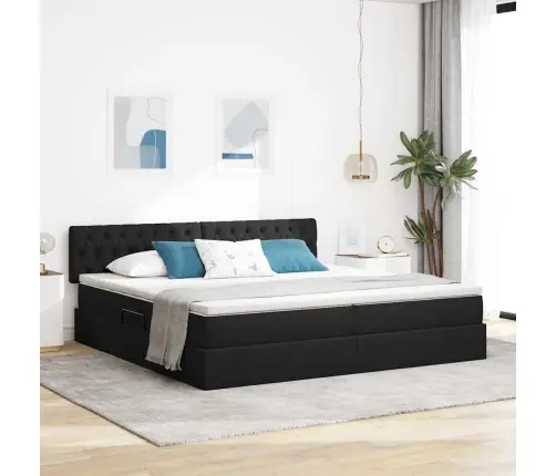 Voodi Hoiukohaga Ja Madratsiga Must 200 X 200 Cm Tehispuit