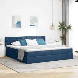 Gulta Ar Uzglabāšanas Vietu Un Matraci Zila 200 X 200 Cm Vidaxl