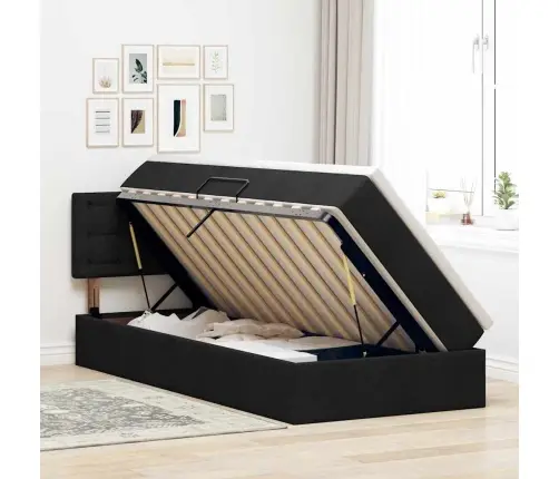 Gulta Ar Uzglabāšanas Vietu Un Matraci Melna 90 X 200 Cm Vidaxl