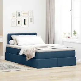 Gulta Ar Uzglabāšanas Vietu Un Matraci Zila 120 X 200 Cm Samts Vidaxl