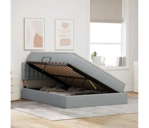 Voodi Hoiukohaga Ja Madratsiga Helehall 140 X 190 Cm Tehispuit