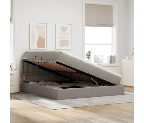 Gulta Ar Uzglabāšanas Vietu Un Matraci Pelēkbrūna 160 X 200 Cm Vidaxl