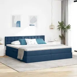 Gulta Ar Uzglabāšanas Vietu Un Matraci Zila 200 X 200 Cm Vidaxl Gulta Ar Uzglabāšanas Vietu Un Matraci Zila 200 X 200 Cm Vidaxl