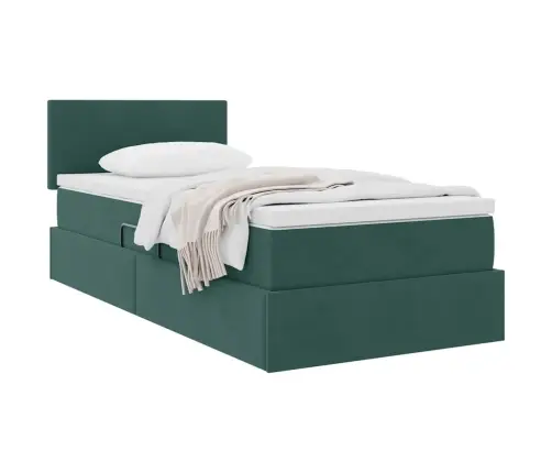 Laos Voodi Madratsiga Peaga Tume Rohelise 90 X 200 Cm Samet