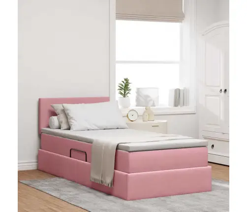 Saugos Lova Su Čiužiniu Su Saugykla Rožinė 100 X 200 Cm Aksomas