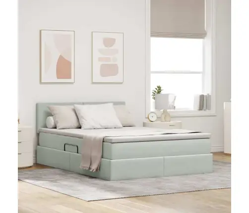 Glabāšanas Gulta Ar Matraci Gaiši Pelēks 140 X 190 Cm Samts Vidaxl