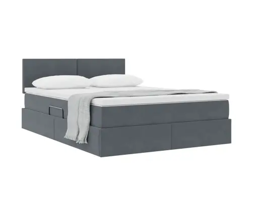 Saugos Lova Su Čiužiniu Tamsiai Pilka 140 X 190 Cm Aksomas