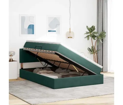 Saugos Lova Su Čiužiniu Tamsiai Žalia 140 X 190 Cm Aksomas