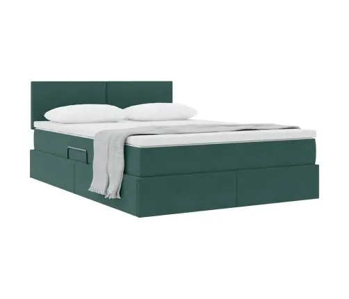 Saugos Lova Su Čiužiniu Tamsiai Žalia 140 X 190 Cm Aksomas