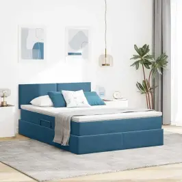 Glabāšanas Gulta Ar Matraci Tumši Zils 140 X 190 Cm Samts Vidaxl