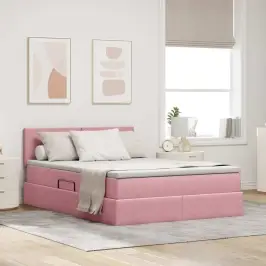 Glabāšanas Gulta Ar Matraci Rozā 140 X 190 Cm Samts Vidaxl
