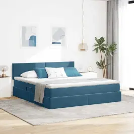 Glabāšanas Gulta Ar Galvas Klāju Tumši Zils 160 X 200 Cm Samts Vidaxl Glabāšanas Gulta Ar Galvas Klāju Tumši Zils 160 X 200 Cm Samts Vidaxl