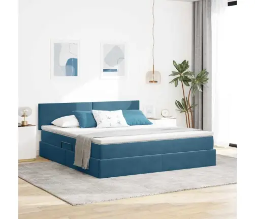 Glabāšanas Gulta Ar Matraci Tumši Zils 160 X 200 Cm Samts Vidaxl