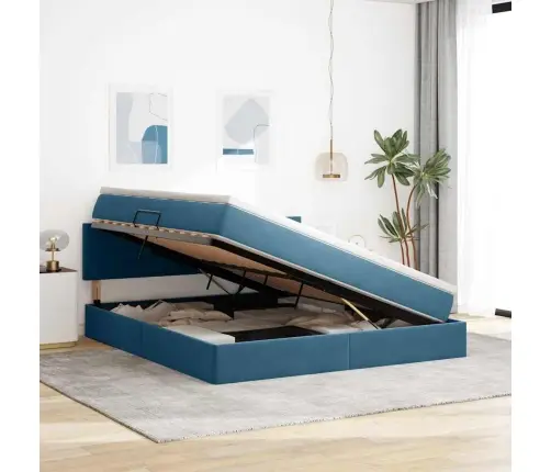 Glabāšanas Gulta Ar Matraci Tumši Zils 180 X 200 Cm Samts Vidaxl