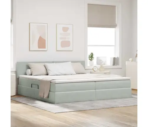 Laos Voodi Madratsiga Peaga Helehall 200 X 200 Cm Samet