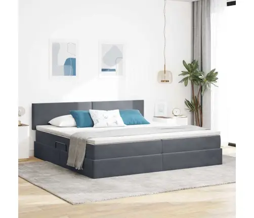 Saugos Lova Su Čiužiniu Tamsiai Pilka 200 X 200 Cm Aksomas