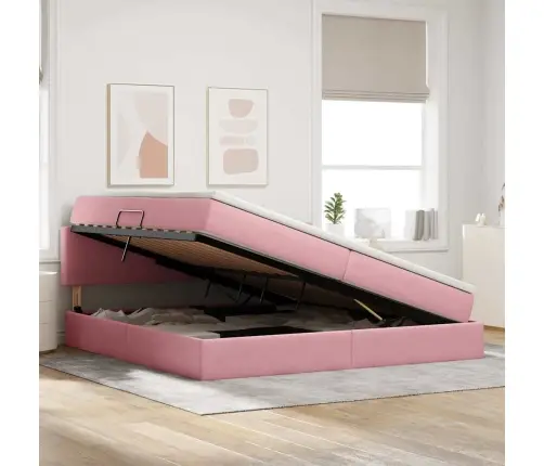 Glabāšanas Gulta Ar Matraci Rozā 200 X 200 Cm Samts Vidaxl