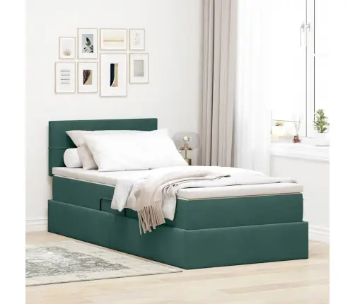 Glabāšanas Gulta Ar Matraci Tumši Zaļš 90 X 190 Cm Samts Vidaxl