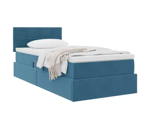 Saugos Lova Su Čiužiniu Tamsiai Mėlyna 90 X 200 Cm Aksomas
