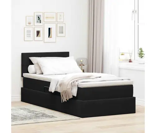 Saugos Lova Su Čiužiniu Su Saugykla Juoda 100 X 200 Cm Aksomas