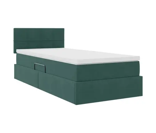 Glabāšanas Gulta Ar Matraci Tumši Zaļš 100 X 200 Cm Samts Vidaxl