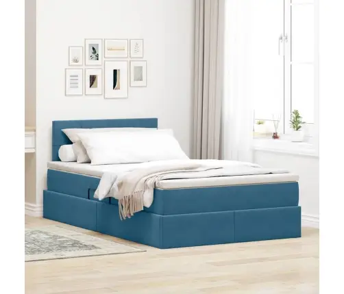 Glabāšanas Gulta Ar Matraci Tumši Zils 120 X 200 Cm Samts Vidaxl