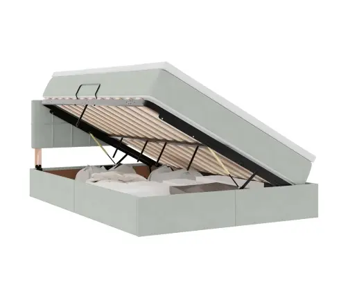 Saugos Lova Su Čiužiniu Šviesiai Pilka 140 X 190 Cm Aksomas