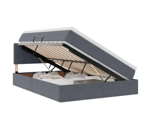 Saugos Lova Su Čiužiniu Tamsiai Pilka 140 X 190 Cm Aksomas