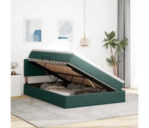 Laos Voodi Madratsiga Peaga Tume Rohelise 140 X 190 Cm Samet