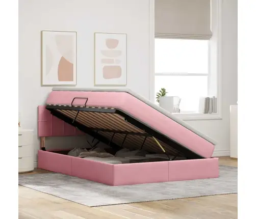 Glabāšanas Gulta Ar Matraci Rozā 140 X 190 Cm Samts Vidaxl