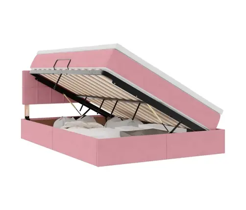 Saugos Lova Su Čiužiniu Su Saugykla Rožinė 140 X 200 Cm Aksomas
