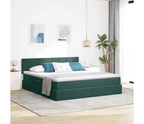 Laos Voodi Madratsiga Peaga Tume Rohelise 160 X 200 Cm Samet