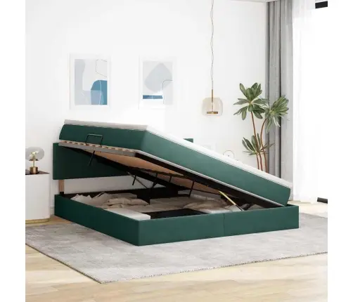 Laos Voodi Madratsiga Peaga Tume Rohelise 160 X 200 Cm Samet