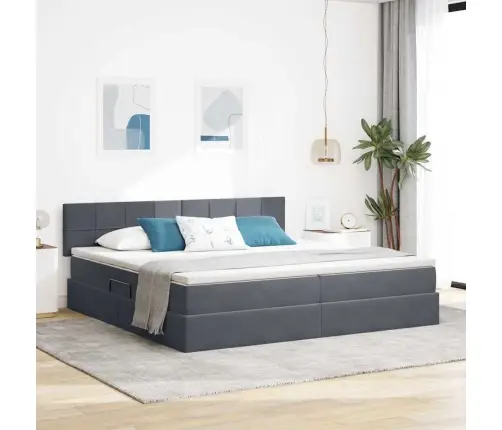 Glabāšanas Gulta Ar Matraci Tumši Pelēks 200 X 200 Cm Samts Vidaxl