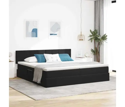 Laos Voodi Madratsiga Peaga Must 200 X 200 Cm Samet