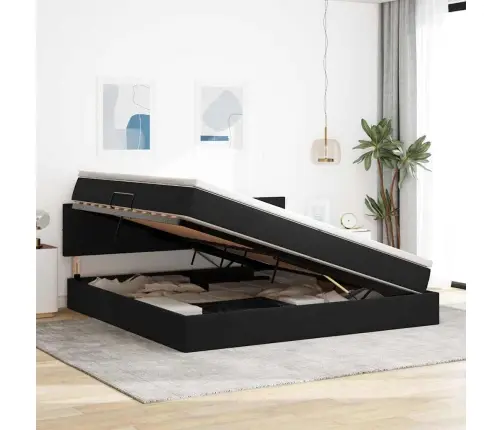 Laos Voodi Madratsiga Peaga Must 200 X 200 Cm Samet