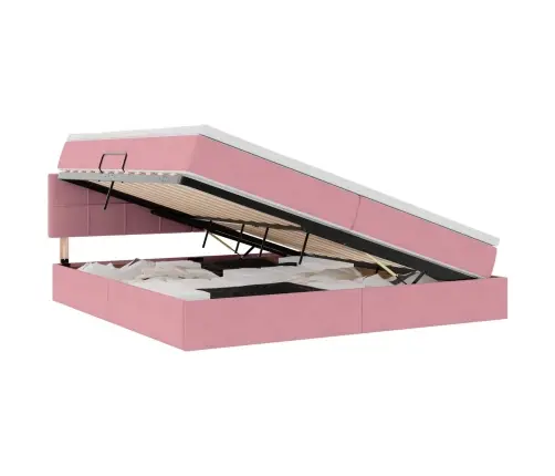 Laos Voodi Madratsiga Peaga Roosa 200 X 200 Cm Samet