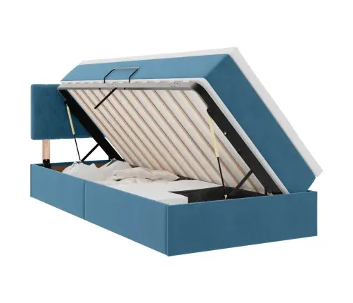 Saugos Lova Su Čiužiniu Tamsiai Mėlyna 90 X 190 Cm Aksomas
