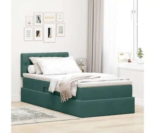 Glabāšanas Gulta Ar Matraci Tumši Zaļš 90 X 200 Cm Samts Vidaxl