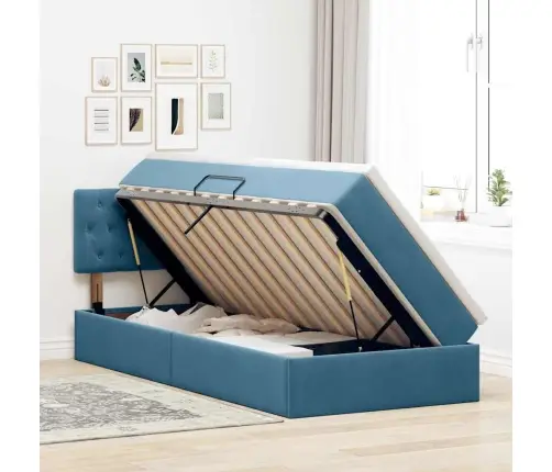 Laos Voodi Madratsiga Peaga Tumesinine 90 X 200 Cm Samet