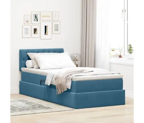 Glabāšanas Gulta Ar Matraci Tumši Zils 100 X 200 Cm Samts Vidaxl