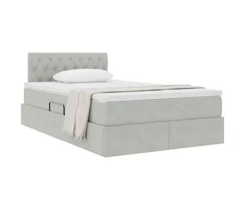 Laos Voodi Madratsiga Peaga Helehall 120 X 200 Cm Samet