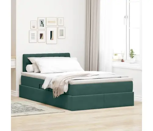 Glabāšanas Gulta Ar Matraci Tumši Zaļš 120 X 200 Cm Samts Vidaxl